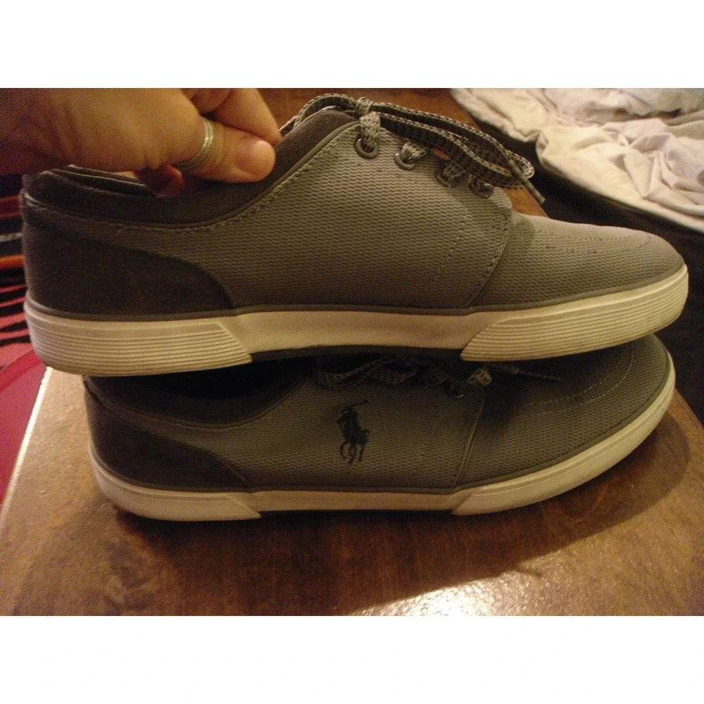 Mens Polo By ralph Lauren Faxon low 12D gray grey‎ suede accent shoes